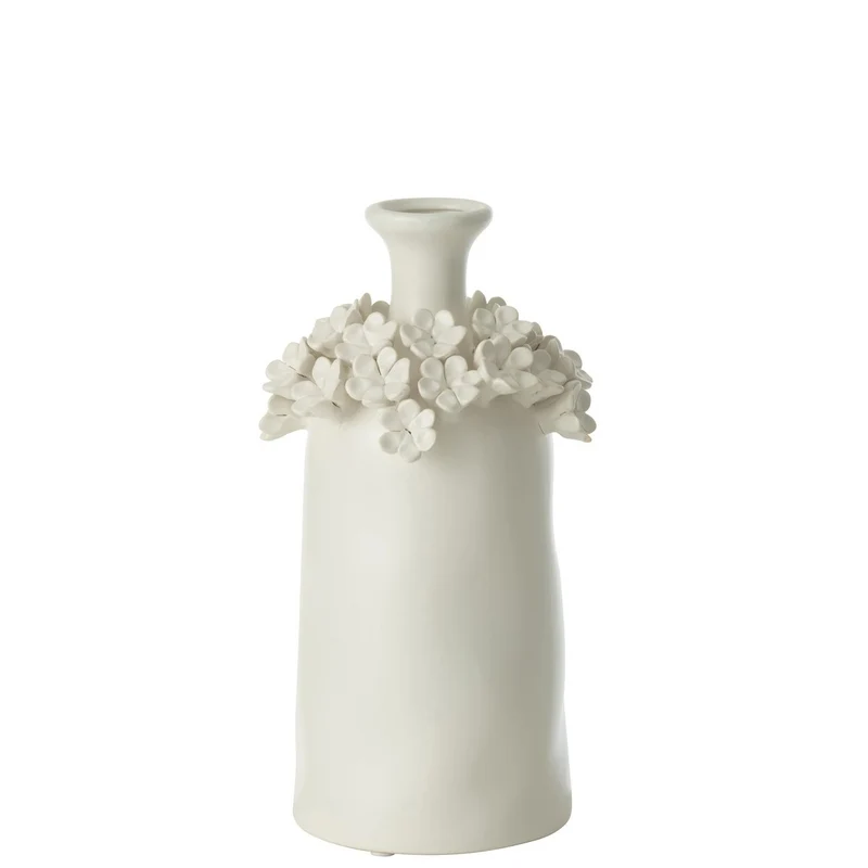 J-Line Vase Yucca-Blume, Keramik, Weiß, mittelgroß