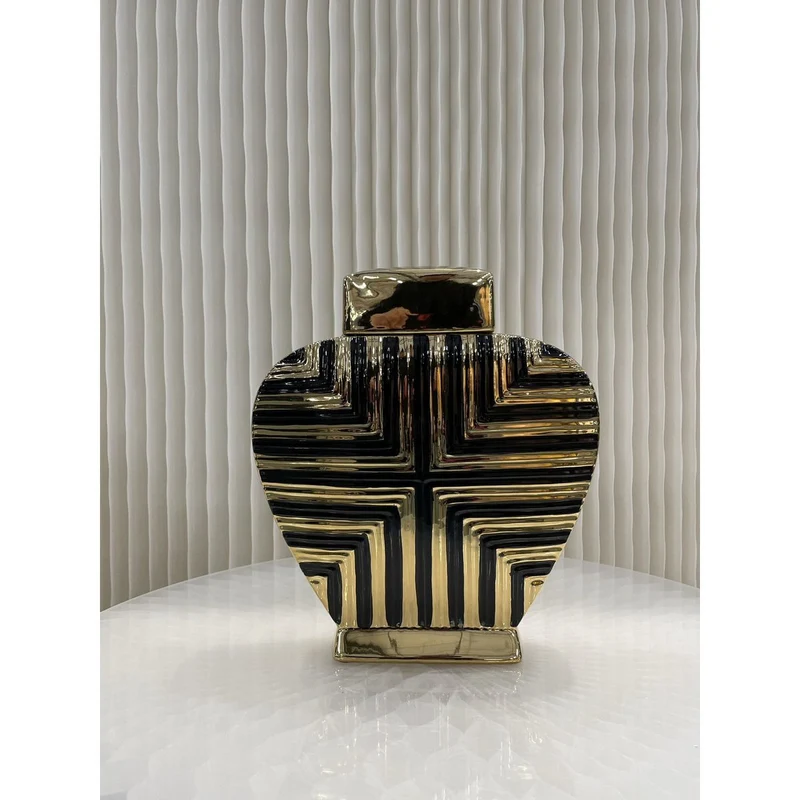 Dekorgefäß im Art-Déco-Stil, Gold/Schwarz, klein