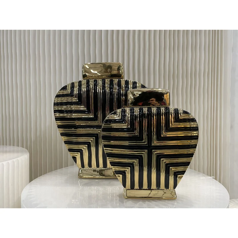 Dekorgefäß im Art-Déco-Stil, Gold/Schwarz, klein
