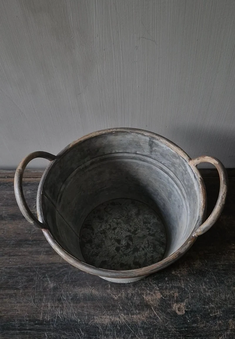 Kleine emmer met handvatten zink 14cm