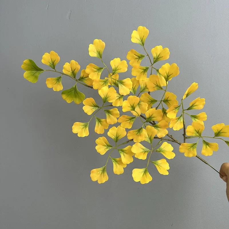 Künstliche Ginkgo-Zweige 46 cm, gelb-grün, realistische Blätter für Hochzeit, Dekoration, Vase, Shop, Büro, Innen & Außen