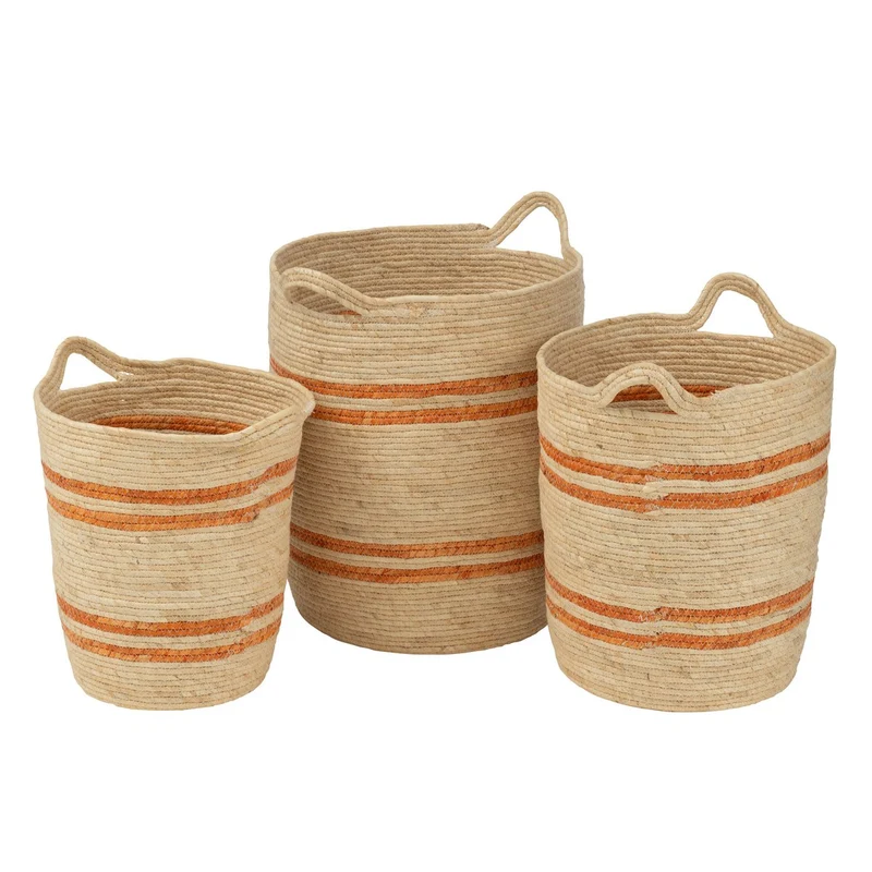 Set mit 3 Korbtaschen aus Mais mit Griff, Natur/Orange