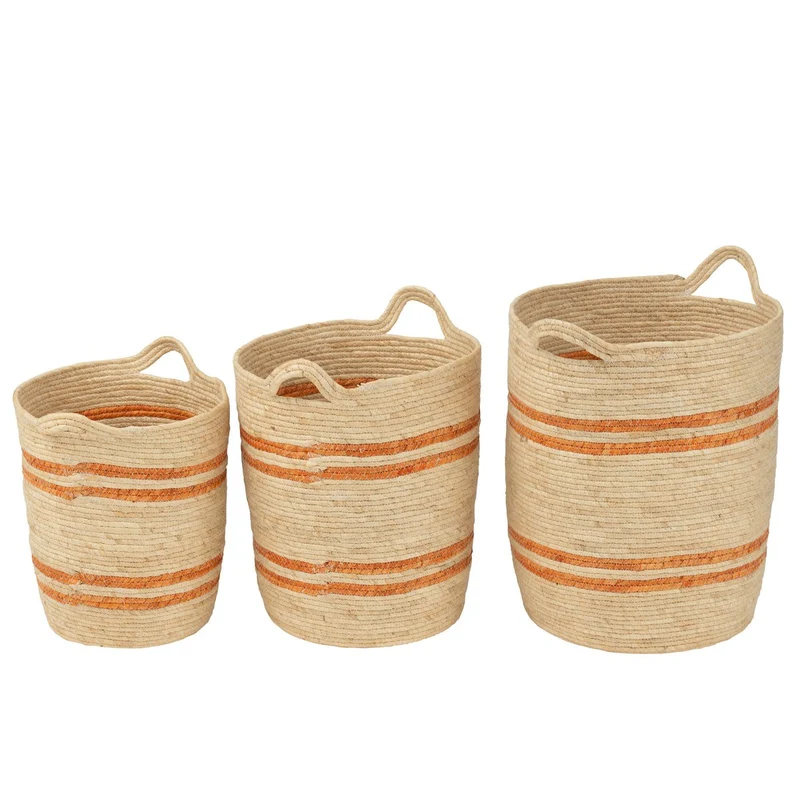 Set mit 3 Korbtaschen aus Mais mit Griff, Natur/Orange