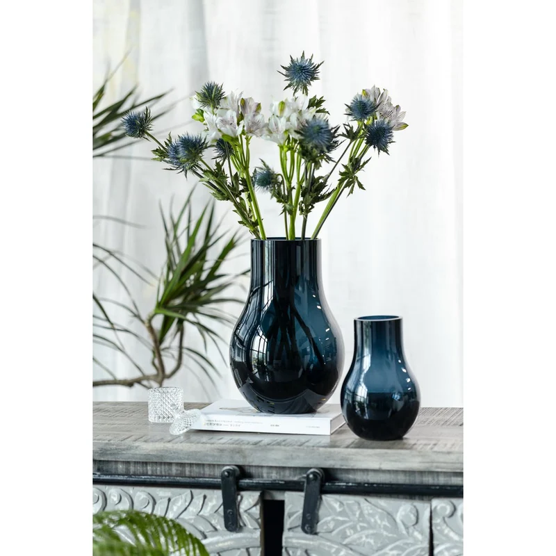 Elegante Glasvase in Tiefblau, groß