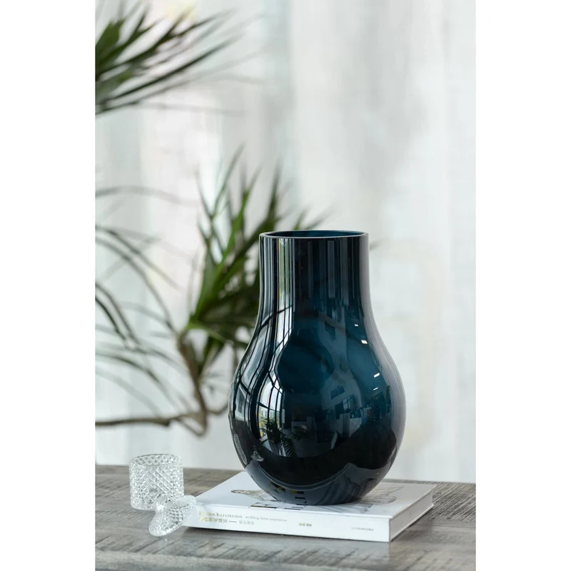Elegante Glasvase in Tiefblau, groß