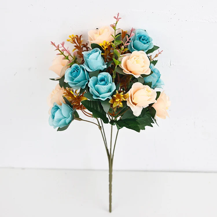 Künstliche Mini-Rosenblüten, 35 cm, Seidenstoff, 12 Blüten pro Bund – Hochzeit, Dekoration, Grabgestaltung, Innenraum