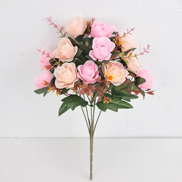 Künstliche Mini-Rosenblüten, 35 cm, Seidenstoff, 12 Blüten pro Bund – Hochzeit, Dekoration, Grabgestaltung, Innenraum