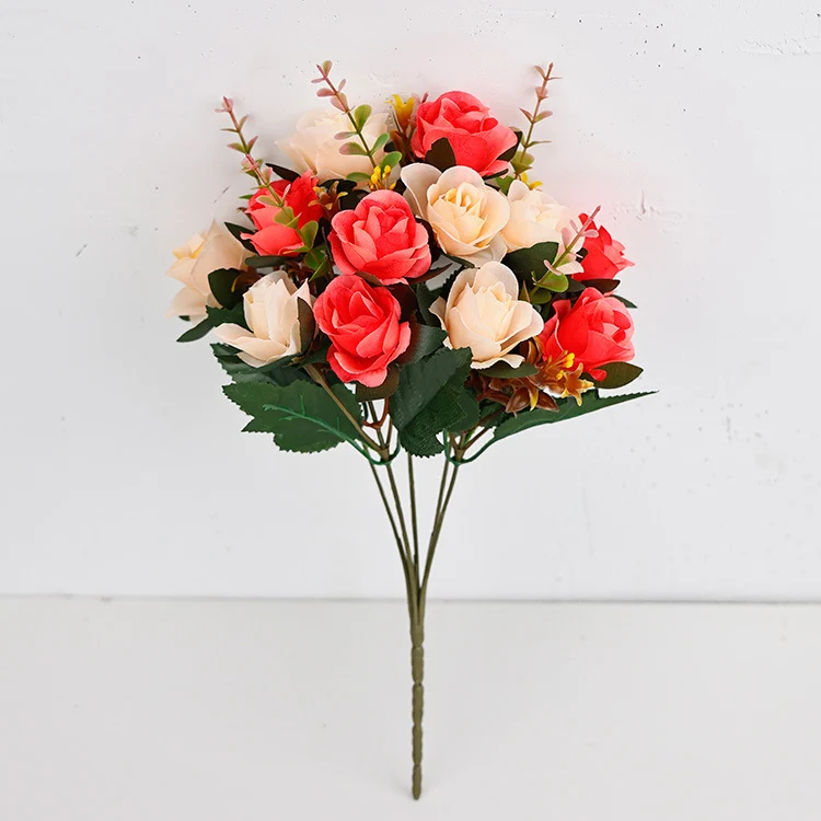 Künstliche Rosenzweige, 35 cm, Seide, 12 Blüten, für Hochzeiten, Grabgestecke, Wohnaccessoires, Café-Dekoration