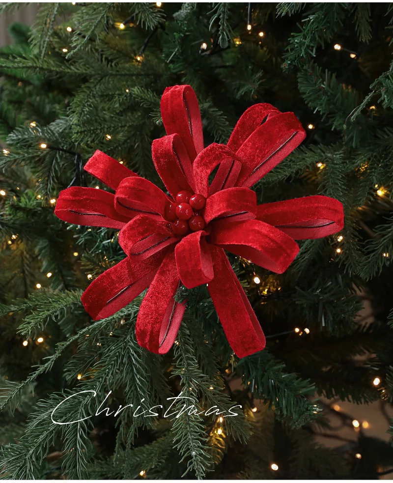 Künstliche Weihnachtsblume mit roten Beeren, 25 cm, Stoffblume, festliche Deko für Floristik, Hochzeit, Laden, Café
