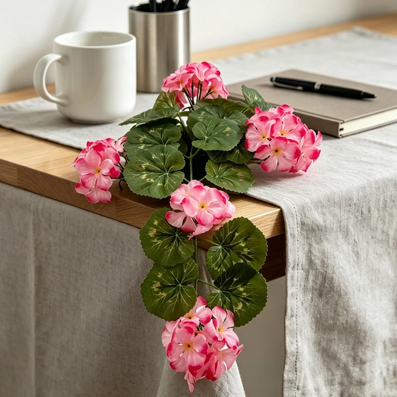 Künstliche Geranien-Blumenranke 42 cm, Wanddekoration, gemischtes Material, realistische Optik für Hochzeit, Café, Laden, Zuhause
