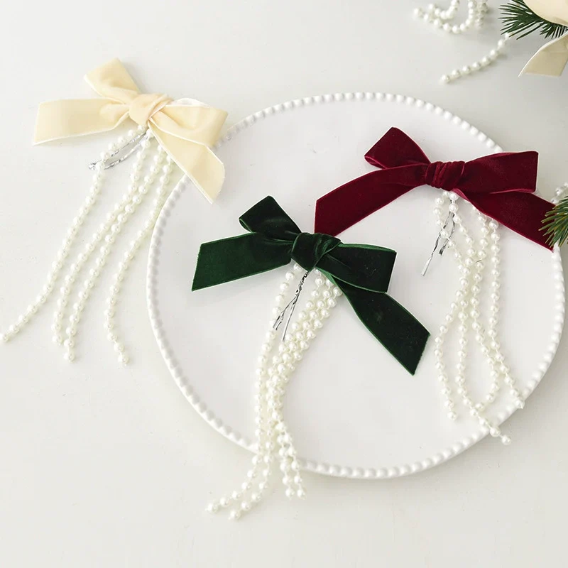 Weihnachtsschmuck Perlen-Schleifen Anhänger, Set mit 3 Größen (19cm, 15cm, 12cm), Weinrot, Dunkelgrün, Cremeweiß, für Weihnachtsbaum, Fensterdekoration, Hochzeitsdekoration