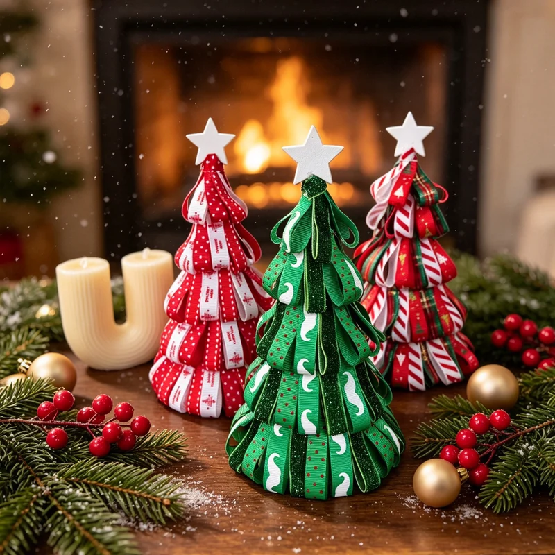 Künstlicher Weihnachtsbaum mit Schleife, 18 cm hoch, 9 cm breit, für Tischdekoration, Wohnkultur, Hochzeiten, Events
