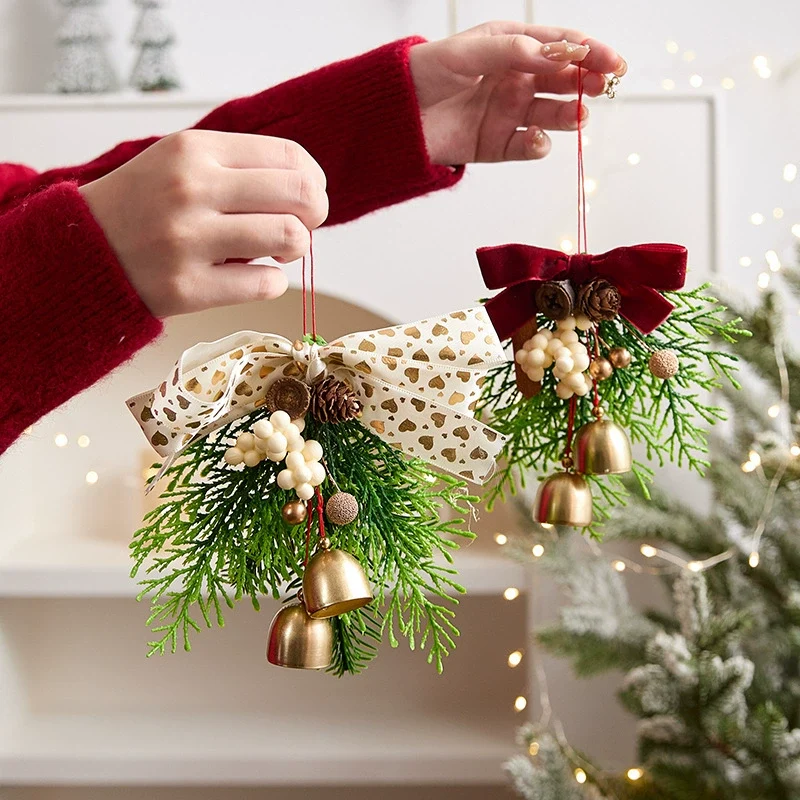 Weihnachtsglocken mit Schleife, 13x16 cm, realistische Kunststoff-Deko für Baum, Tür, Fenster, Hochzeit, Event, Gastgewerbe, 6 Designs