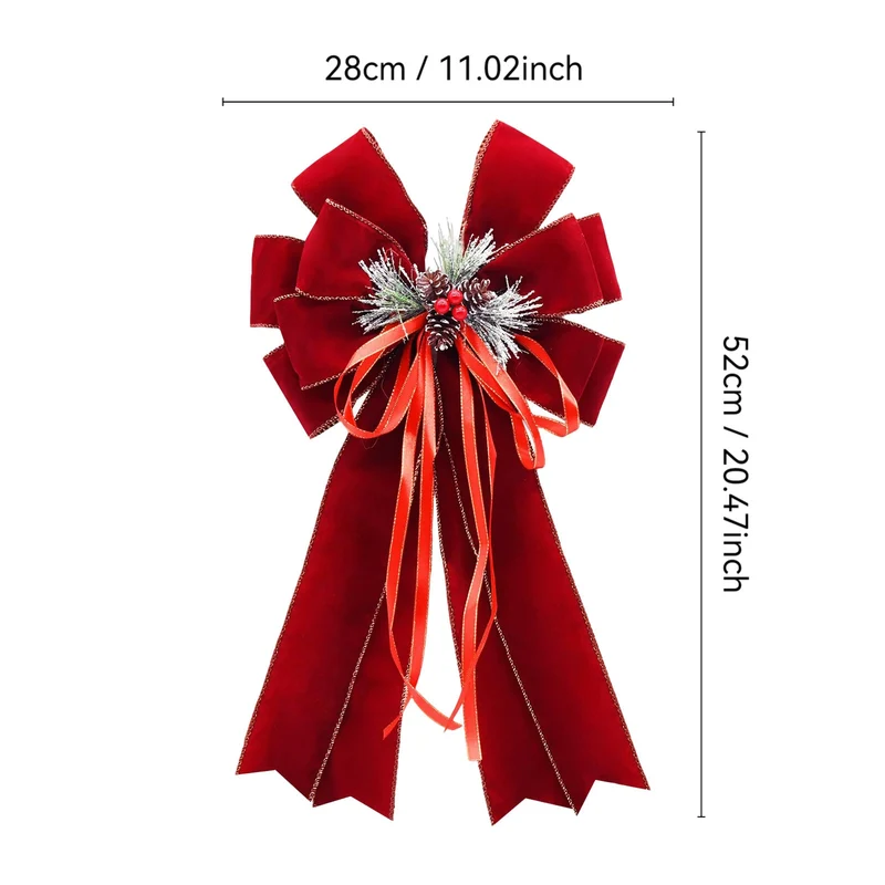 Weihnachtsschmuck aus Schneetanne mit burgunderrotem Samtschleifenkranz, 52 cm, festliche Dekoration für Fenster, Hotels und Geschäfte