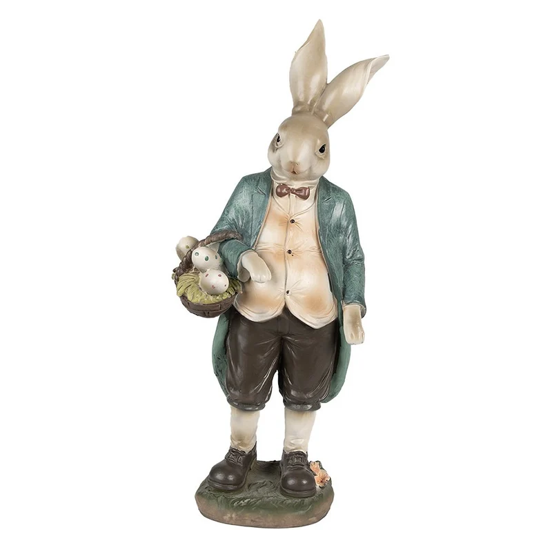 Dekofigur Hase mit Korb, Braun-Grün