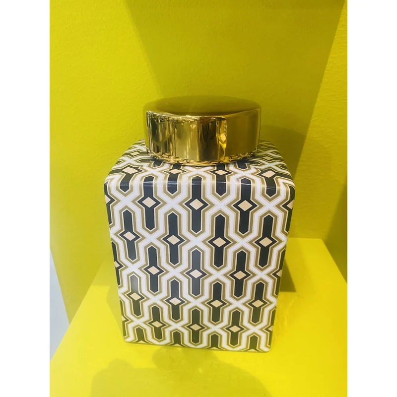 Labyrinth-Vase Versailles, Porzellan Schwarz-Gold, klein