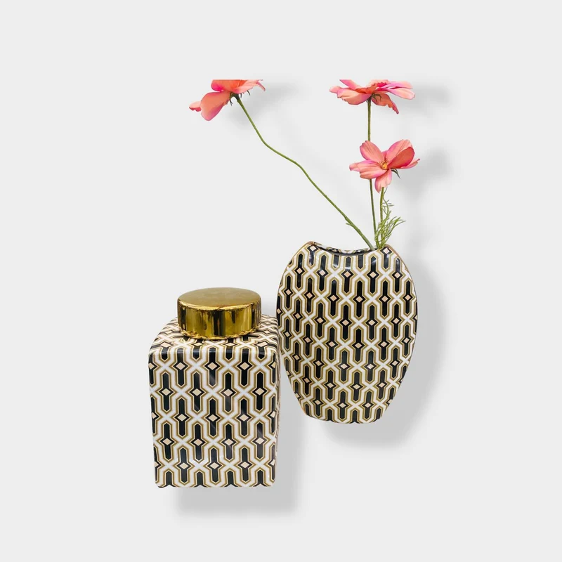 Labyrinth-Vase Versailles, Porzellan Schwarz-Gold, klein