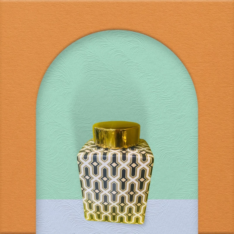 Labyrinth-Vase Versailles, Porzellan Schwarz-Gold, klein