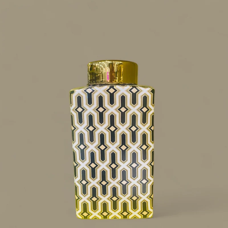 Labyrinth-Vase Versailles, Porzellan Schwarz-Gold, groß