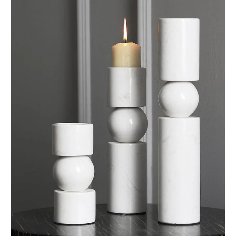 Kerzenhalter-Set aus weißem Marmor, klein
