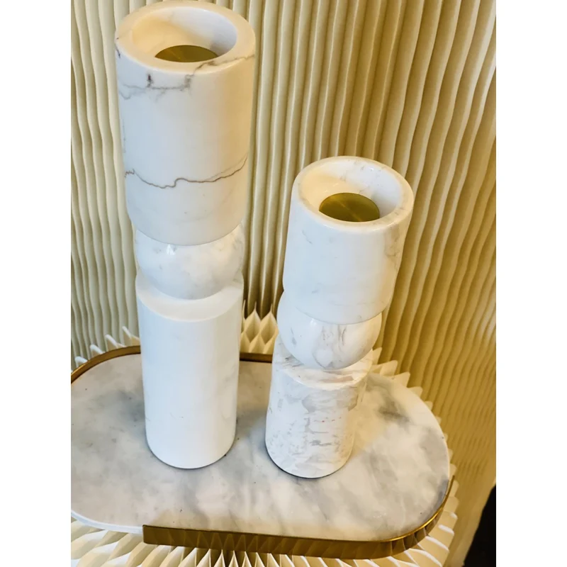 Kerzenhalter-Set aus weißem Marmor, klein