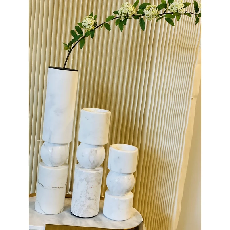 Kerzenhalter-Set aus weißem Marmor, klein
