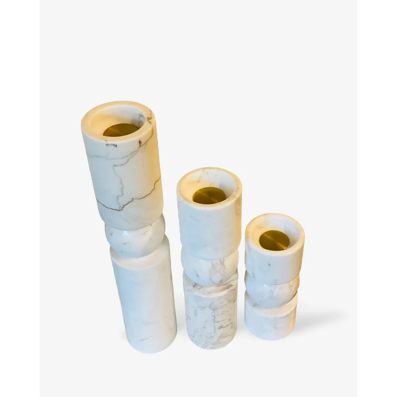 Kerzenhalter-Set aus weißem Marmor, klein