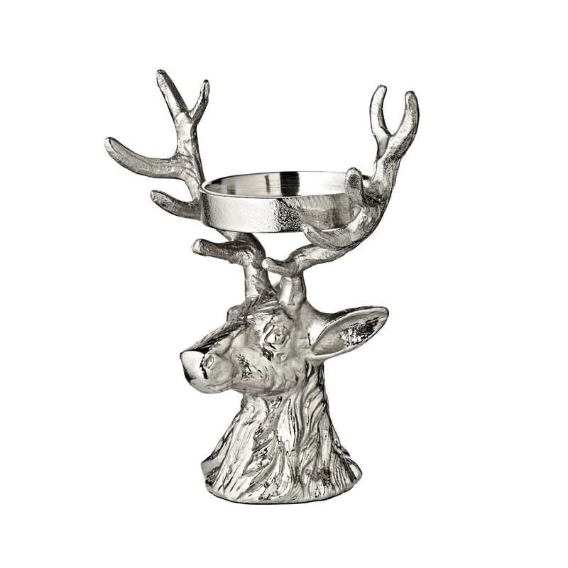 Kerzenleuchter Hirsch aus vernickeltem Aluminium, Höhe 20 cm