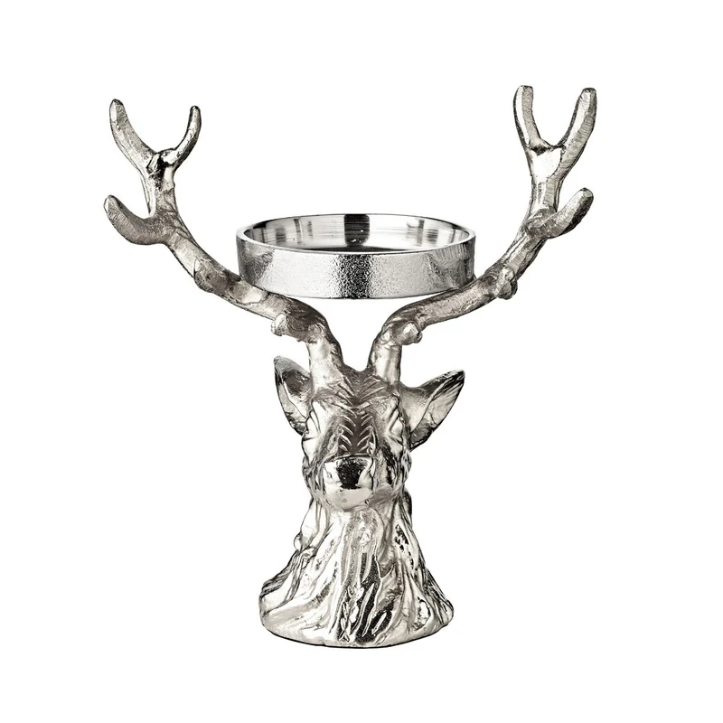 Kerzenleuchter Hirsch aus vernickeltem Aluminium, Höhe 20 cm