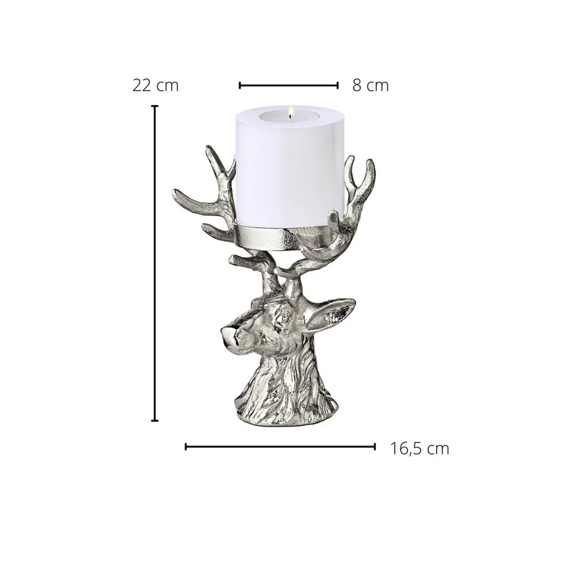 Kerzenleuchter Hirsch aus vernickeltem Aluminium, Höhe 20 cm