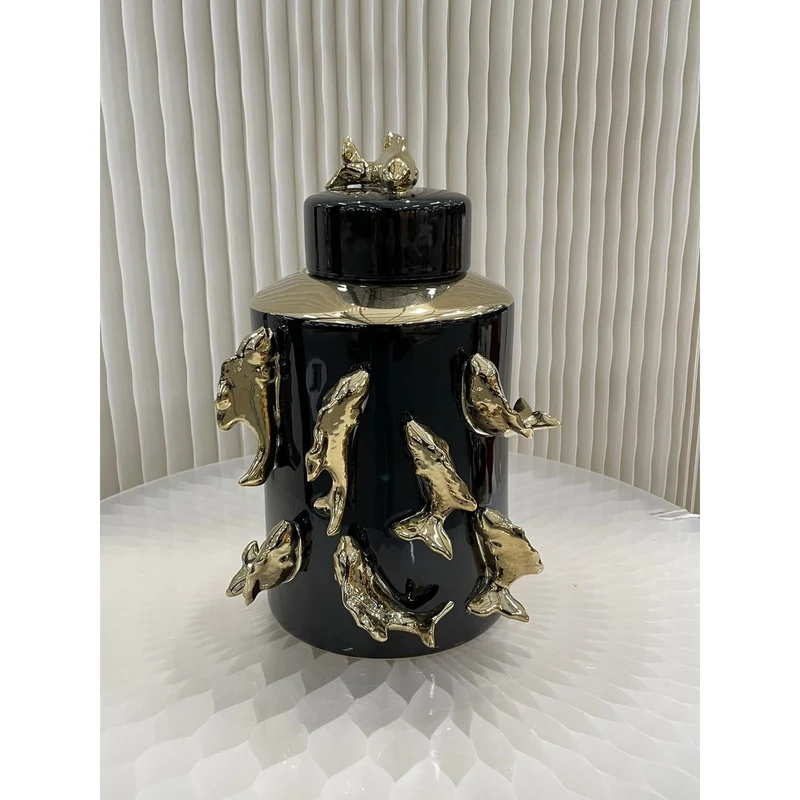 Keramikdose Goldfisch, Schwarz-Gold