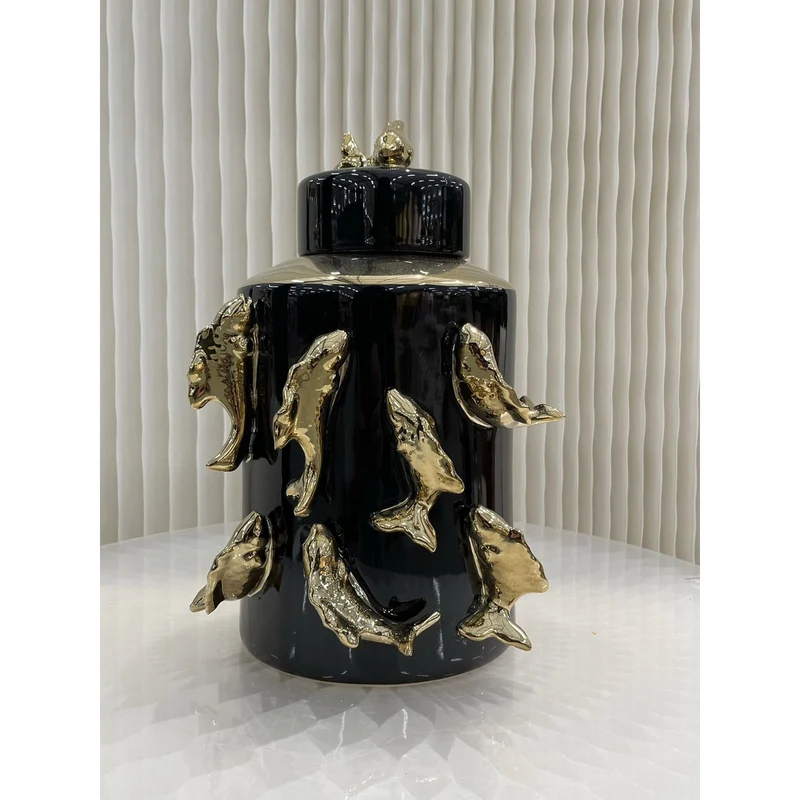 Keramikdose Goldfisch, Schwarz-Gold