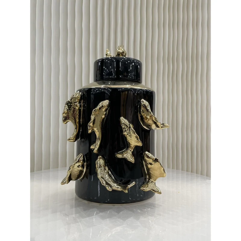 Keramikdose Goldfisch, Schwarz-Gold