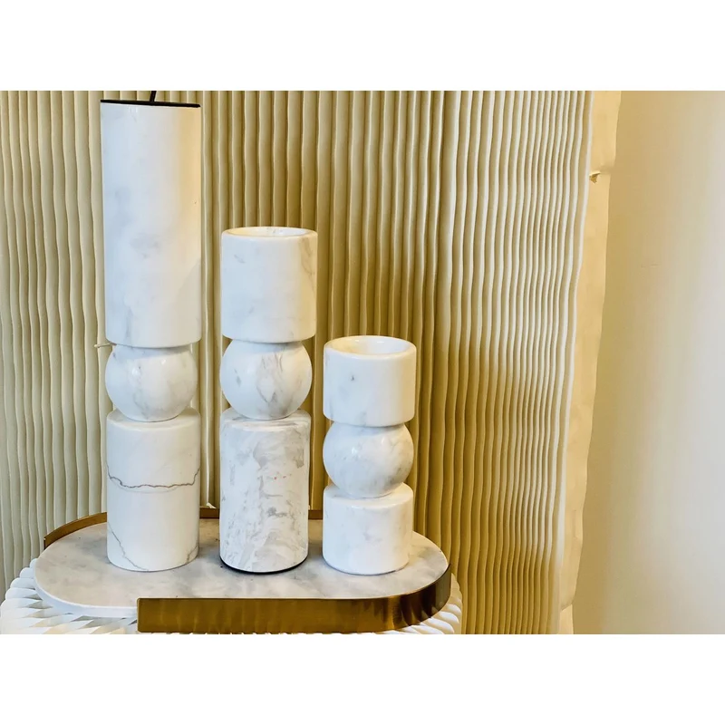 Kerzenhalter-Set aus weißem Marmor, groß