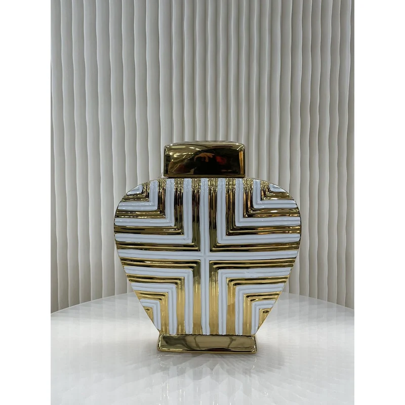 Atemberaubendes großes, von Kunstdekor inspiriertes Glas in Gold und Weiß