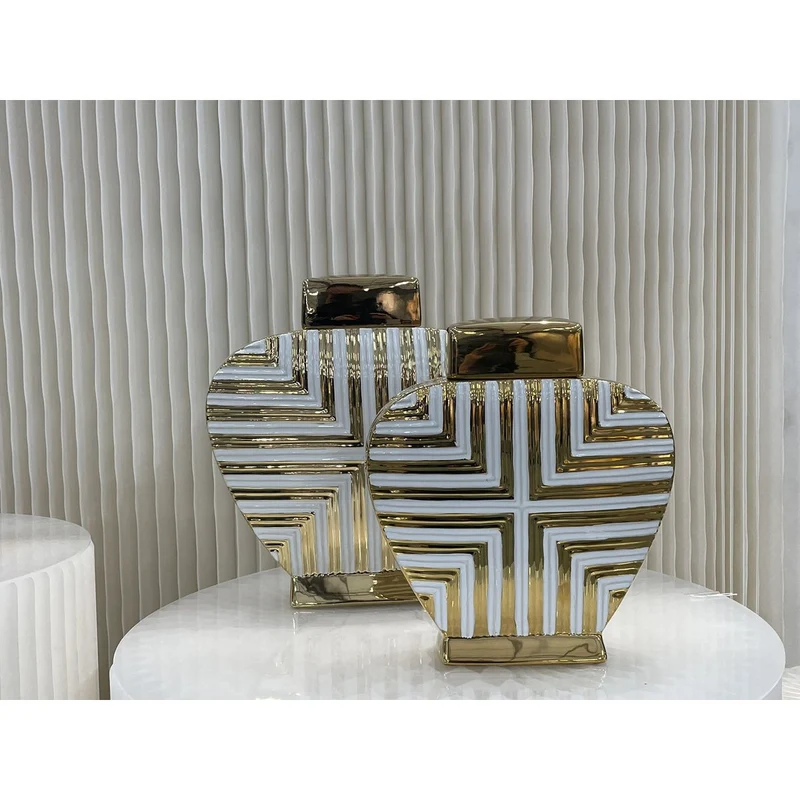 Atemberaubendes großes, von Kunstdekor inspiriertes Glas in Gold und Weiß