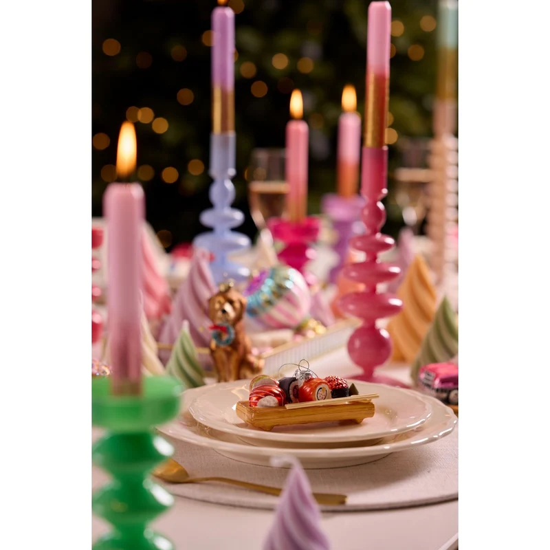 Kerzenständer Zickzack aus Glas, Blau