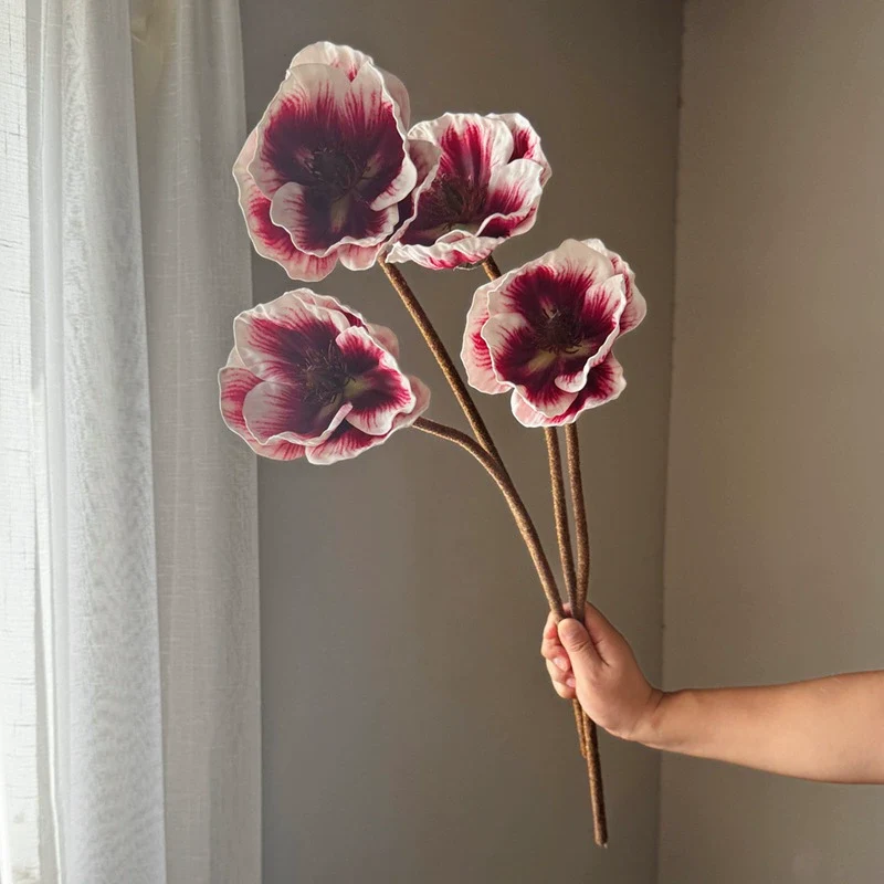 75cm große Mohnblume aus Real-Touch-Material, 2 Blüten, 14cm Durchmesser, lila, dunkelbraun, burgunderrot – perfekt für Hochzeiten, Wohnkultur, Einzelhandel