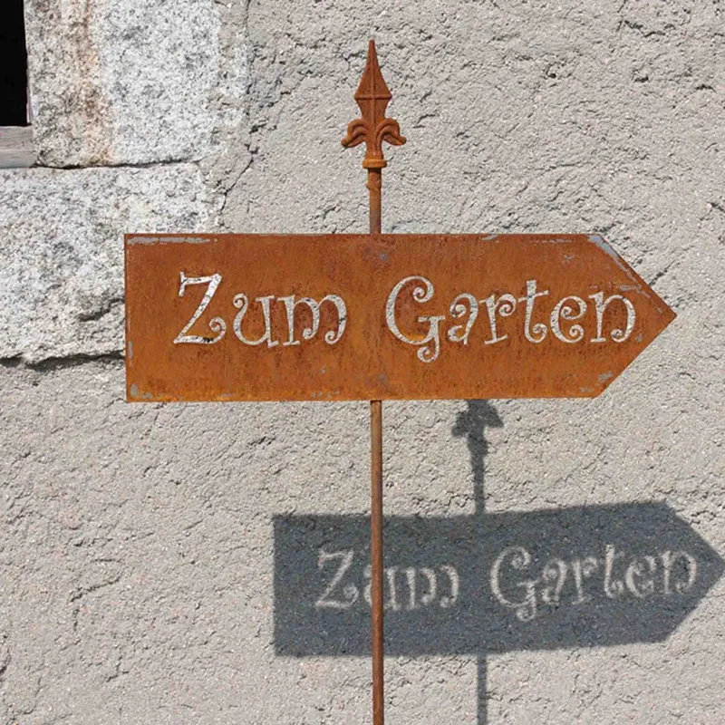 Wegweiser Metall Dekoschild " Zum Garten" | Gartendeko Rost Schild