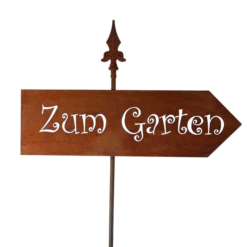 Wegweiser Metall Dekoschild " Zum Garten" | Gartendeko Rost Schild