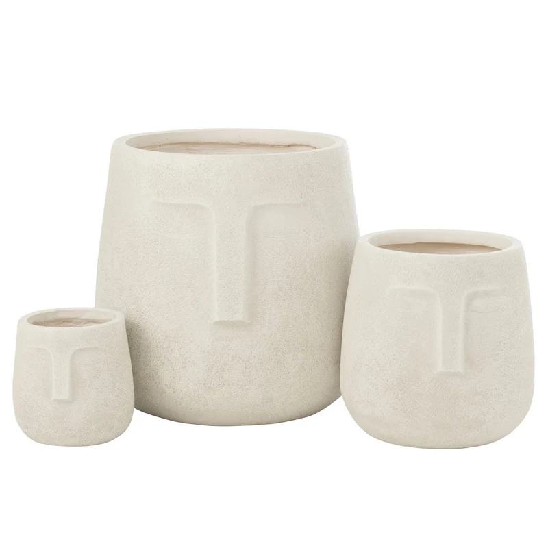 Set mit 3 Blumentöpfen aus Moai-Ton, Weiß