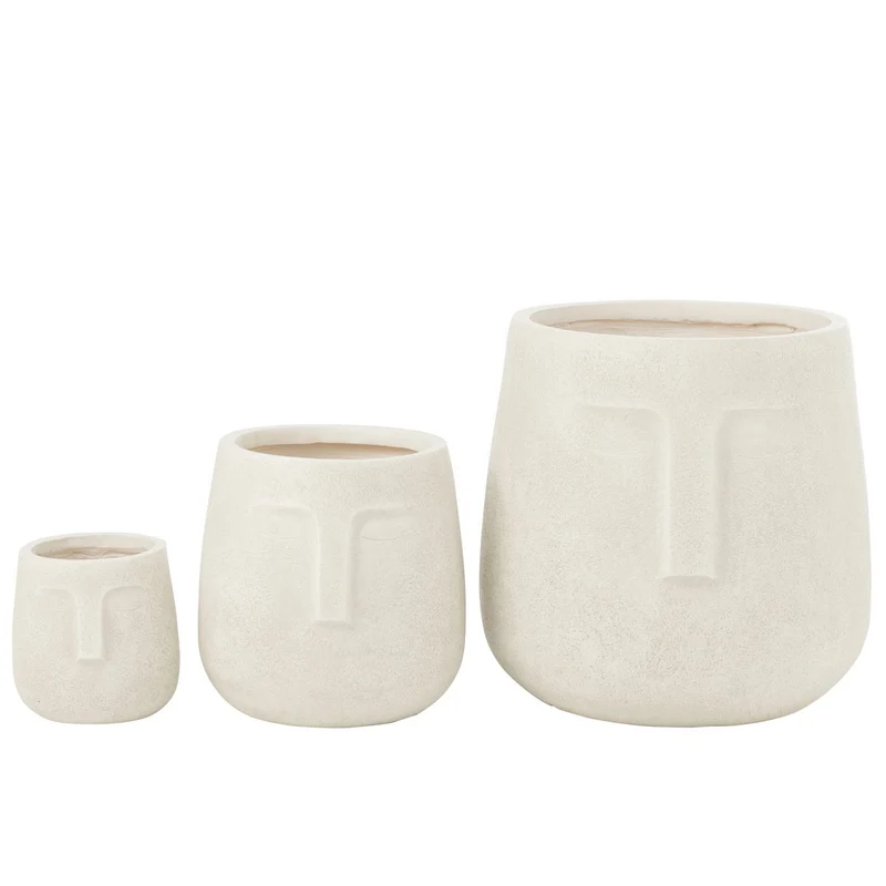 Set mit 3 Blumentöpfen aus Moai-Ton, Weiß
