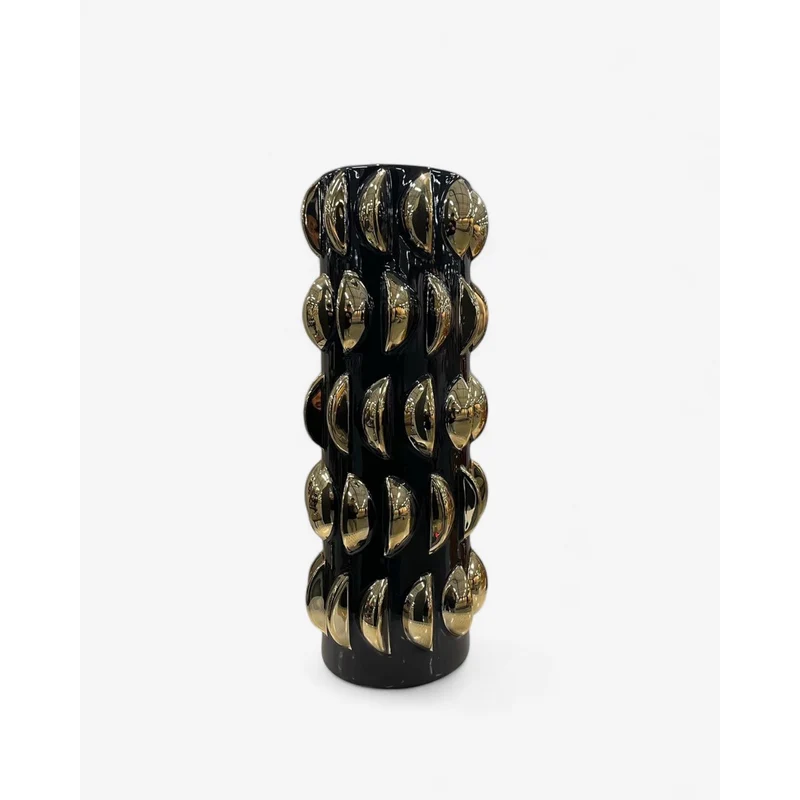 Vase mit Fischschuppen-Relief in Schwarz-Gold, groß