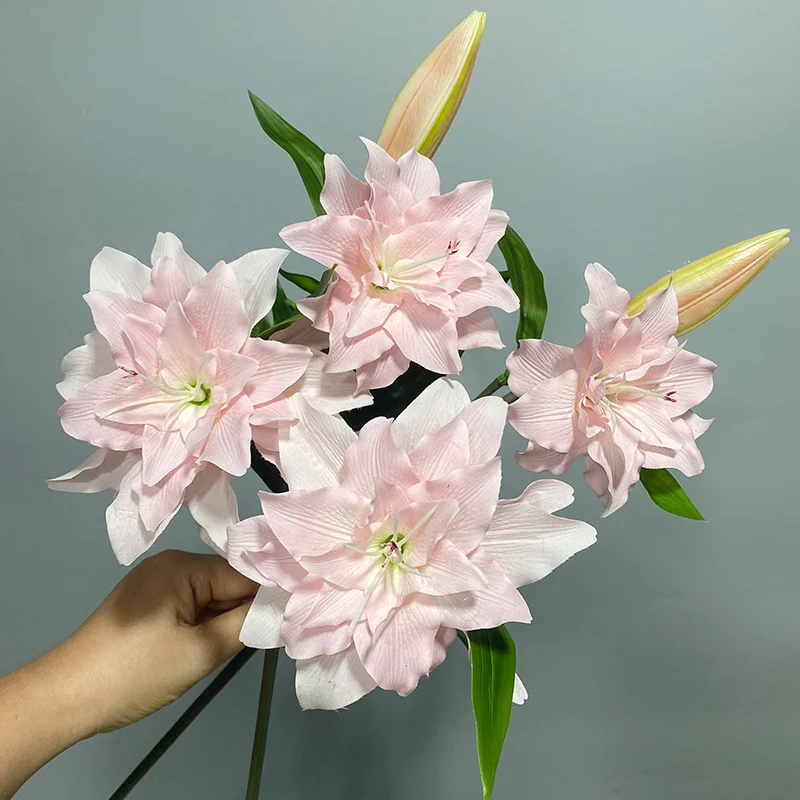 80cm PU Real-Touch Lilienstrauß, 2 Blüten + 1 Knospe, 15cm Durchmesser, für Hochzeiten, Innenraumdekoration, Blumengeschäfte