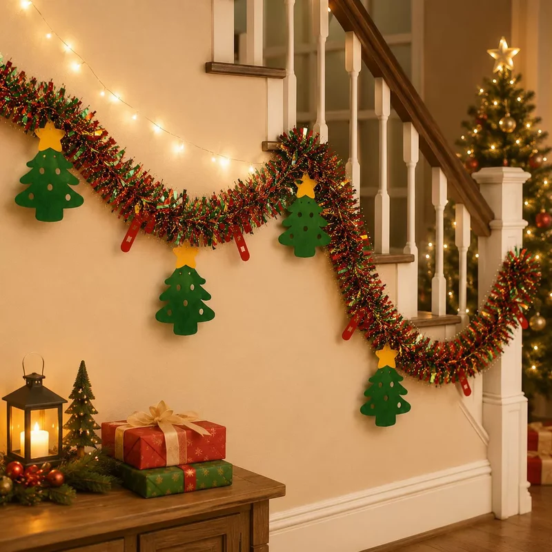 DIY Weihnachtsdekoration, 200cm Länge, mit LED-Lichterkette, für Weihnachtsbaum, Fensterdekoration, Partydekoration