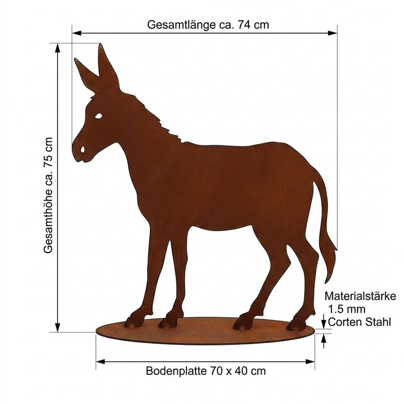 Metall Deko Figur Esel groß | Rost Deko für Garten und Haus