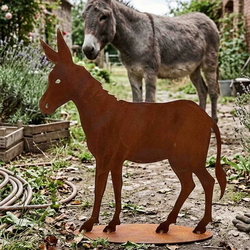 Metall Deko Figur Esel groß | Rost Deko für Garten und Haus