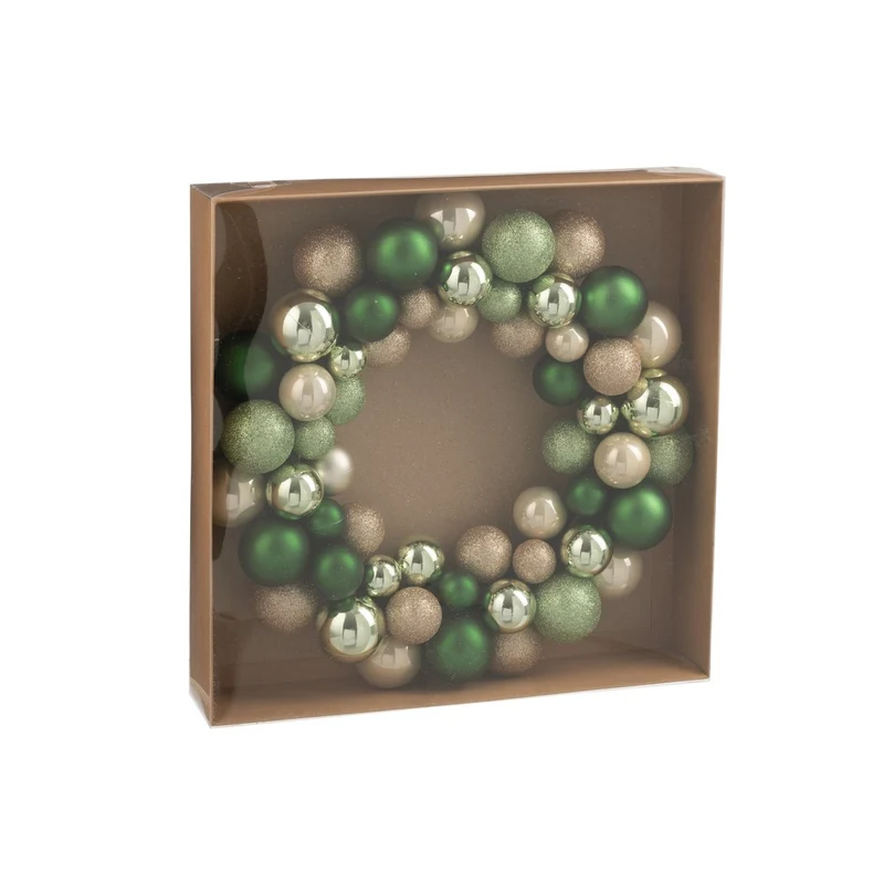 Dekorationskranz Weihnachtskugel – Kunststoff – Grün/Ecru