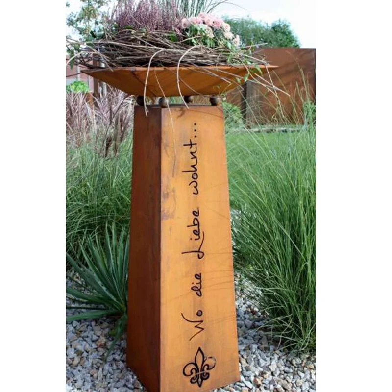 Edelrost Gartendeko Vintage Säule "Wo die Liebe wohnt" mit verschiedenen Blumenschalen
