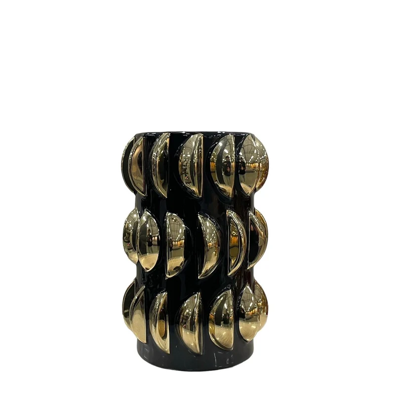 Vase in Schwarz mit goldfarbener Mitte